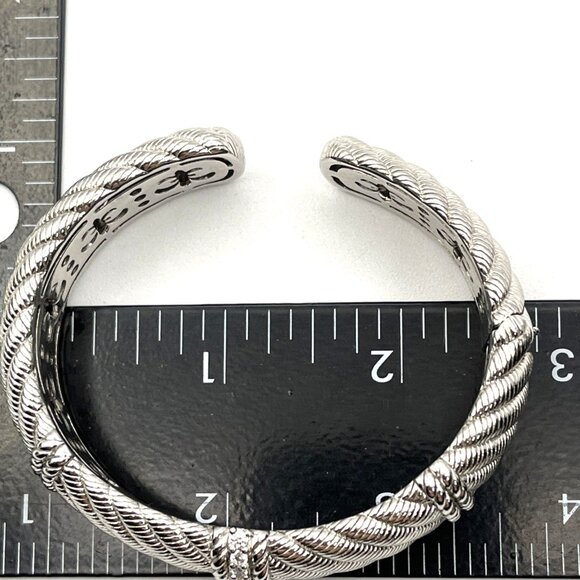 JUDITH RIPKA Sterling Silver CZ  3/4” Wide Cable Hinged Cuff Bracelet 75g - Picture 10 of 11